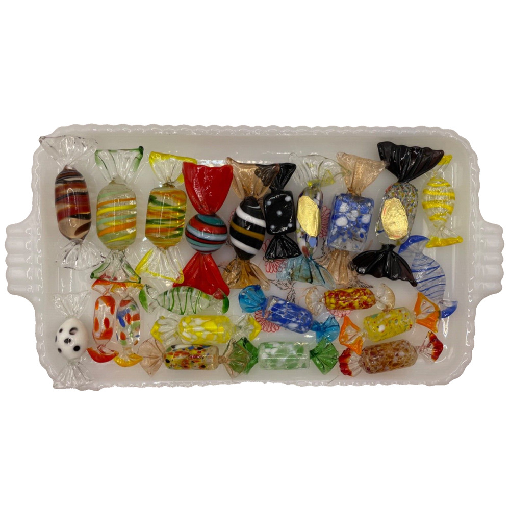 Vintage Murano Rare Collection Of Art Hand Blown Candy 22 Pieces Multicolor